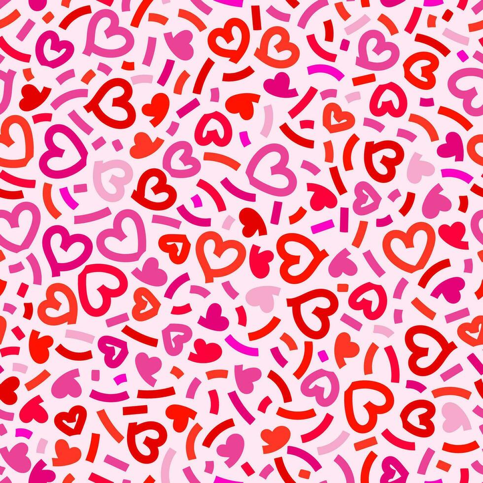 rojo amor corazón sin costura modelo ilustración. linda moderno romántico rosado corazones antecedentes impresión. san valentin día fiesta fondo textura, romántico Boda diseño. vector