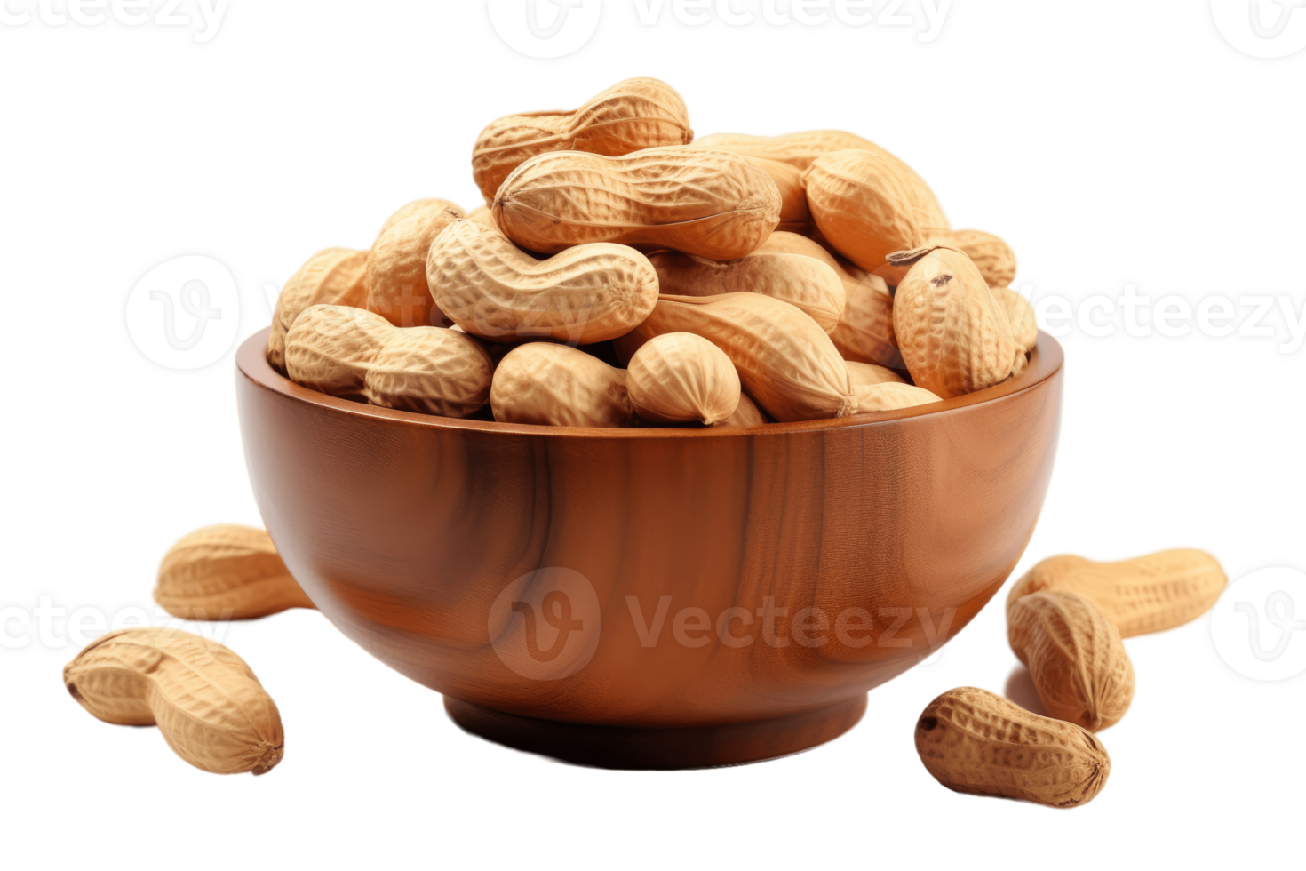 The peanuts in black bowl isolated on transparent background AI Generative png