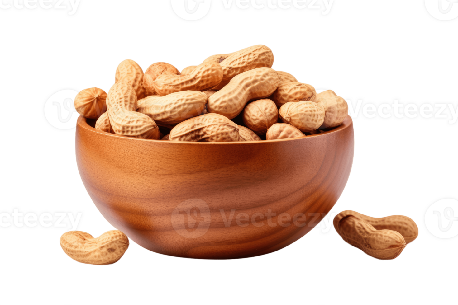 The peanuts in black bowl isolated on transparent background AI Generative png