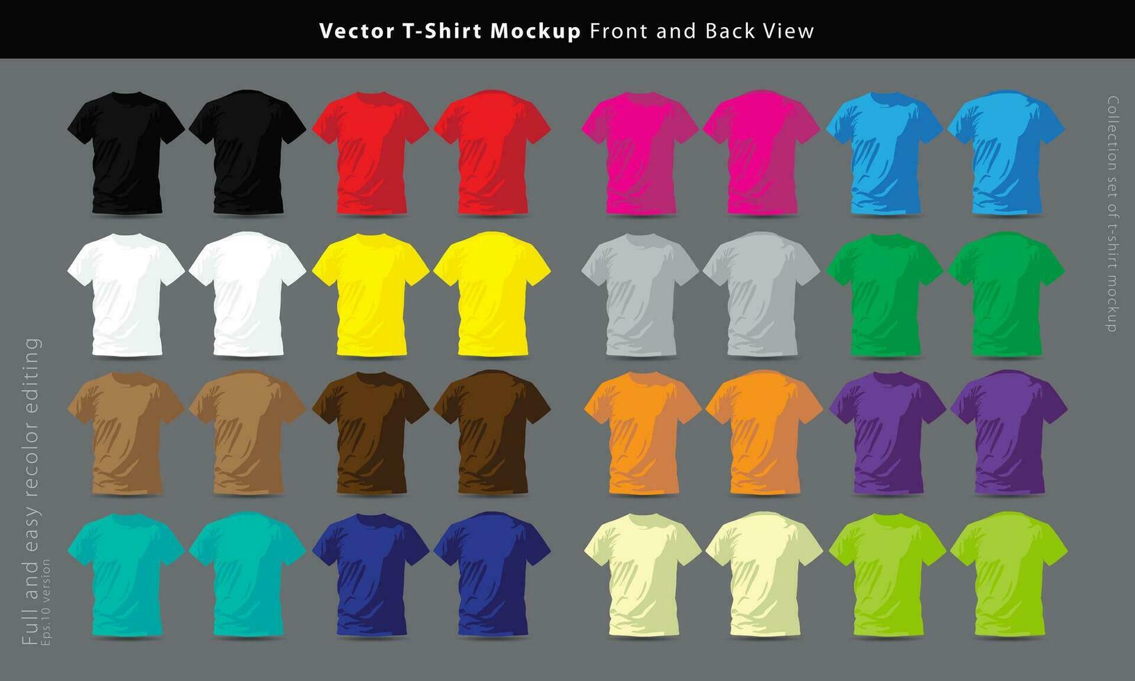 SET COLLECTION of T-Shirt Mockup design printable for clothing vector