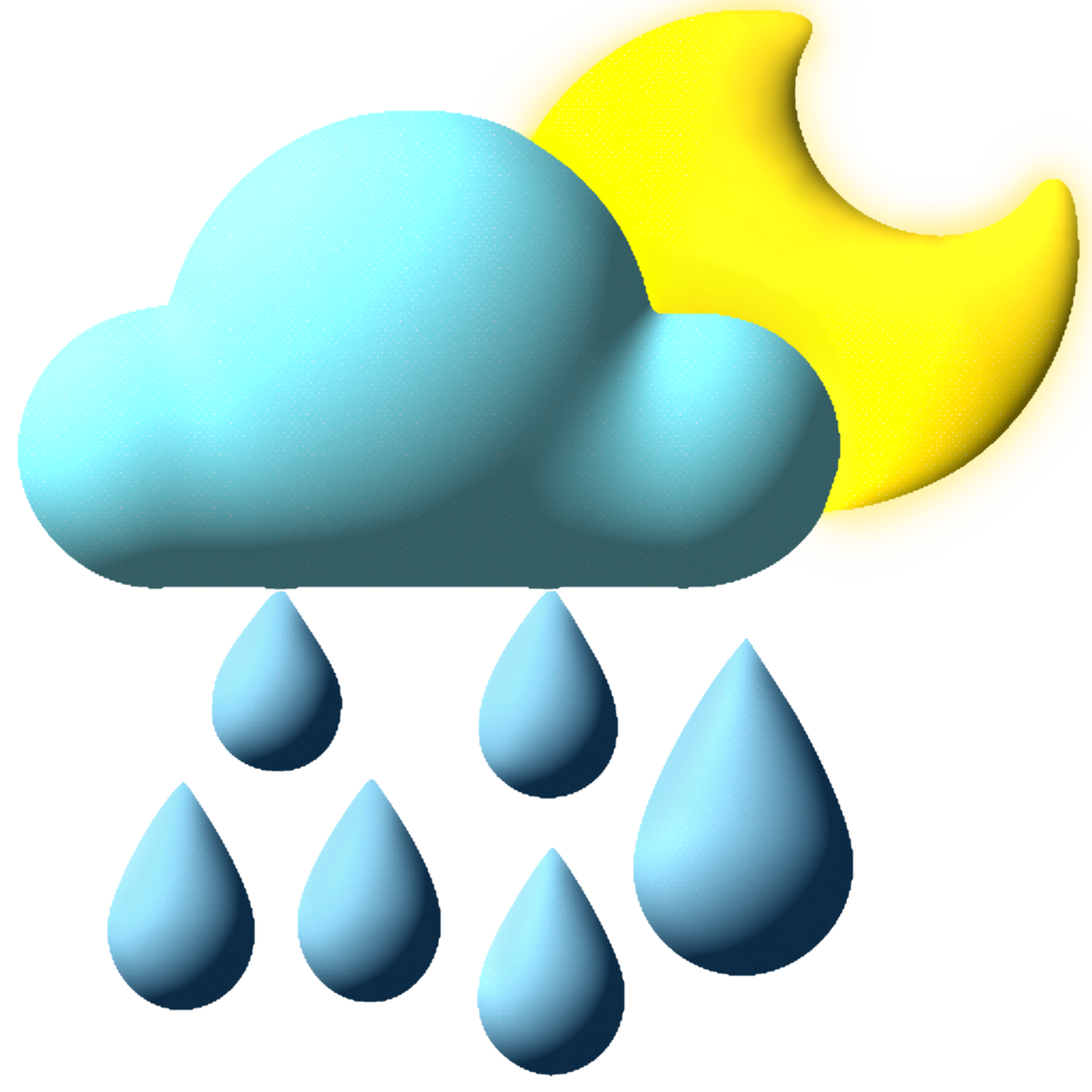 An exquisite illustration featuring a seamless blend of cloud, rain, and moon weather icons. This captivating artwork beautifully captures the essence of changing weather conditions. png