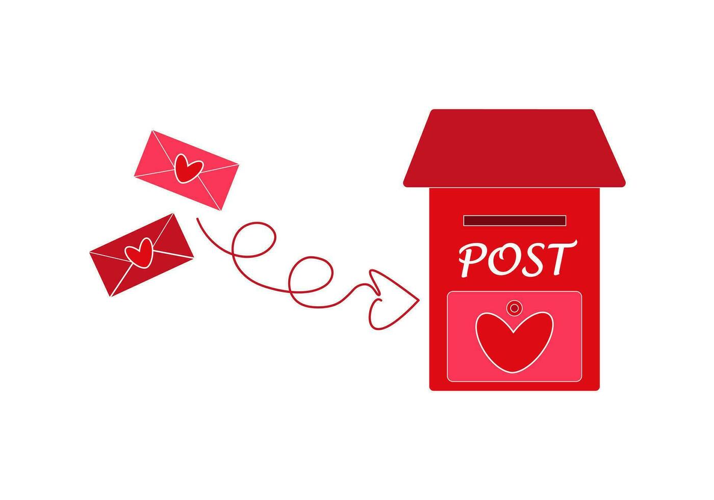 Love letters - envelopes fly into a red mailbox with a heart. Holiday Valentine's Day. Vector illustration