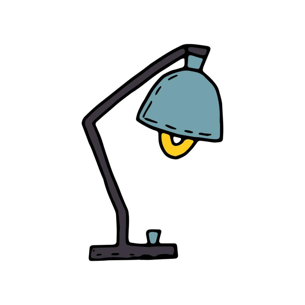 Retro table lamp for preparing lessons or office. Vector cartoon doodle illustration
