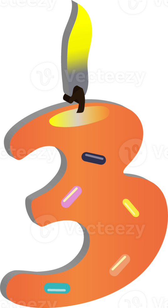 illustration of 3D birthday candle number 3 png