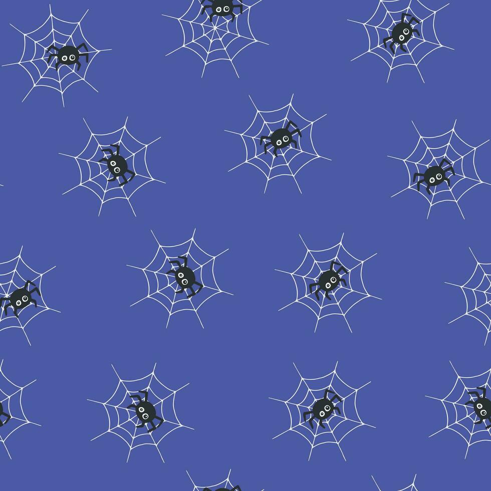 Black spider on a web seamless pattern. Simple repeating pattern for Halloween. Vector illustration