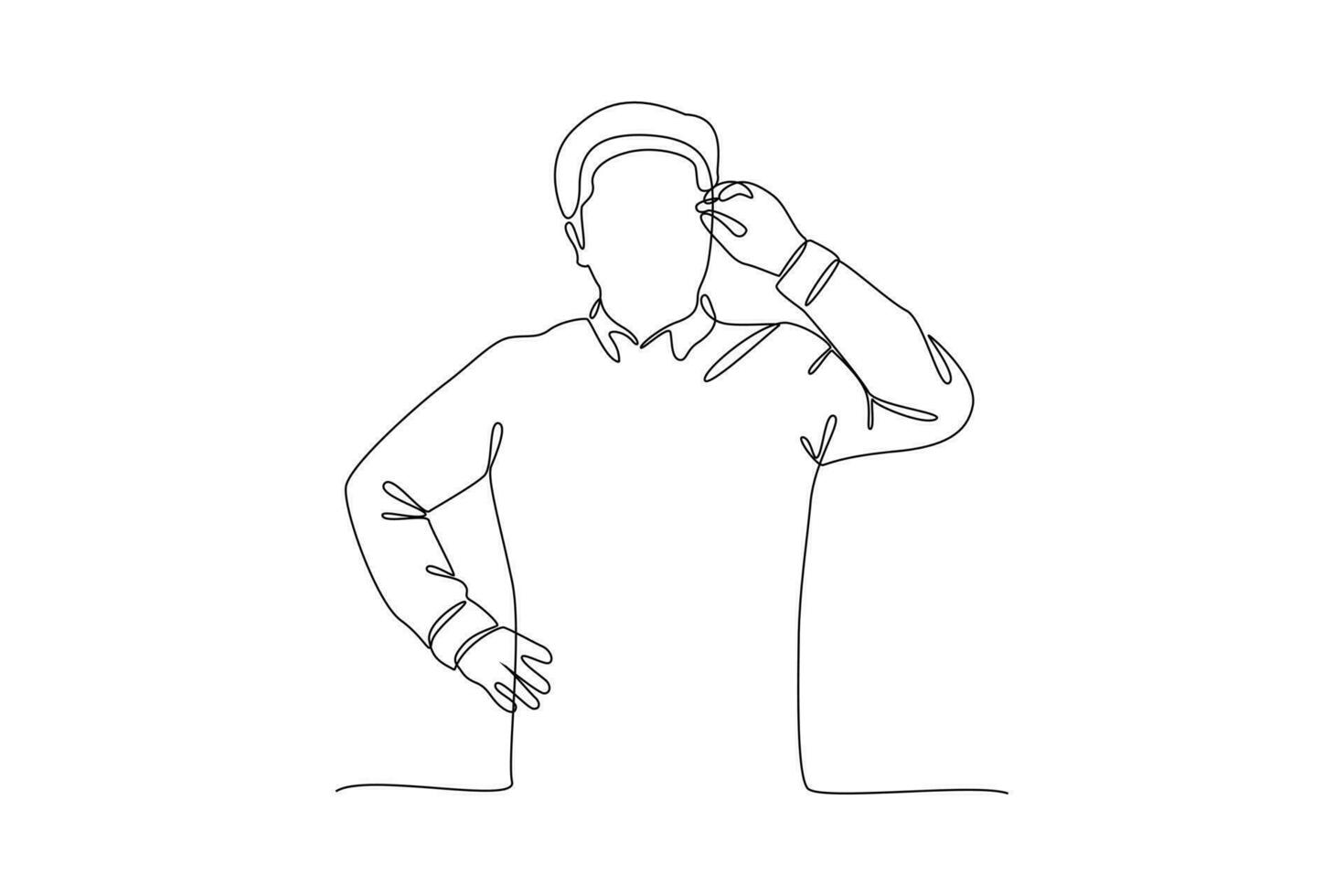 Continuous one line drawing Confused people in doubts and thoughts concept. Doodle vector illustration.