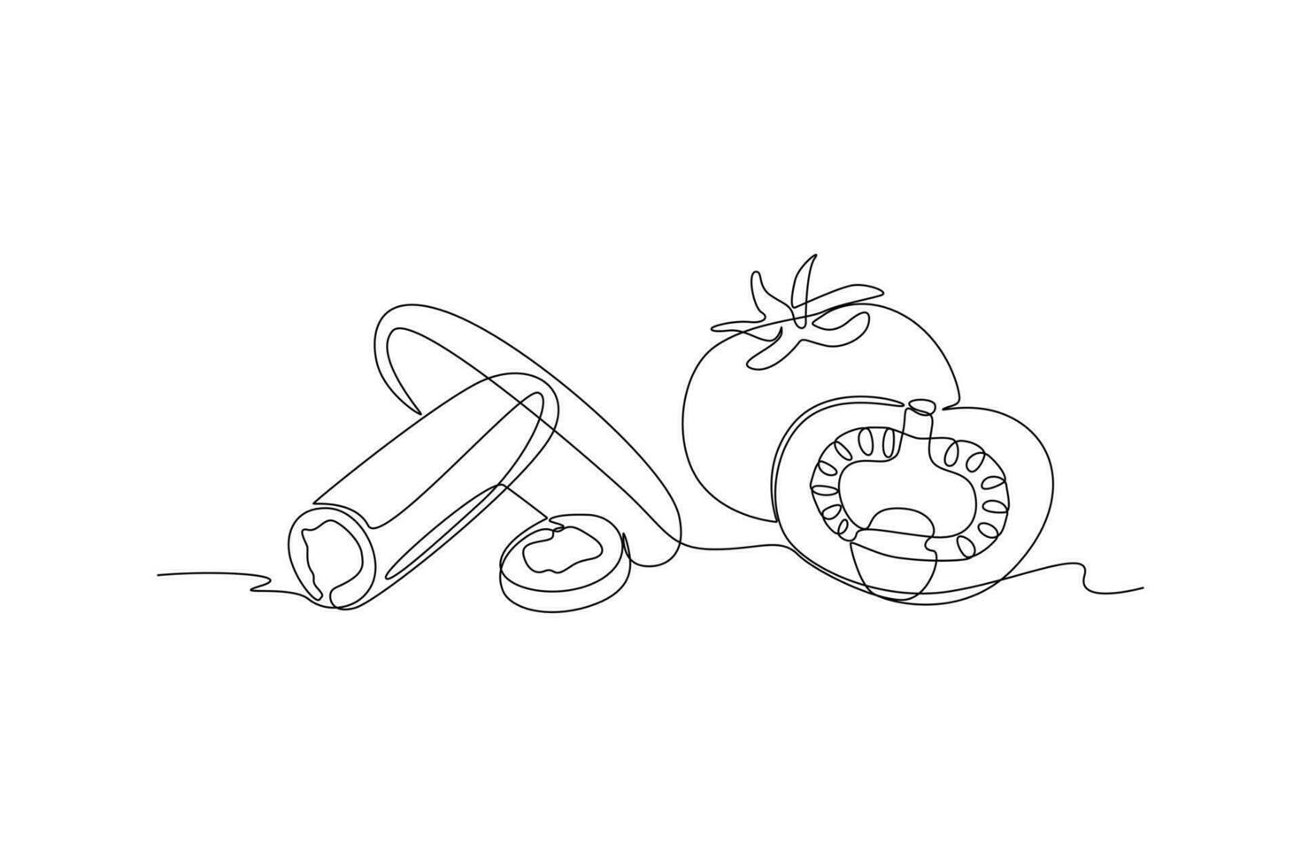 continuo uno línea dibujo sano comida concepto. verduras, frutas y leche. garabatear vector ilustración.