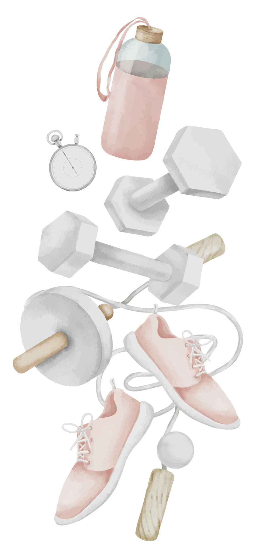 Sports exercise equipment on white isolated background. Hand drawn  watercolor female fitness accessories illustration. Vertical composition of  training items for women. Drawing of gym workout tools 29088069 Vector Art  at Vecteezy