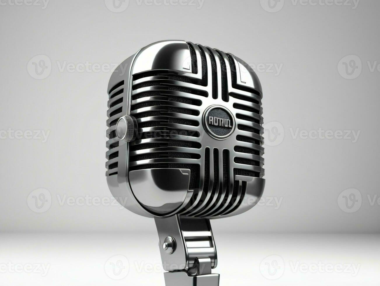 A Black And Silver Microphone Sitting On Top Of A Table. AI Generated photo