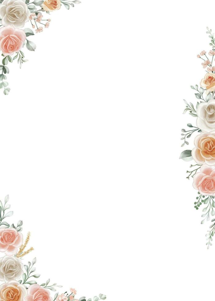 Shades of Peach, Soft Orange and White Roses Flower Frame Background vector
