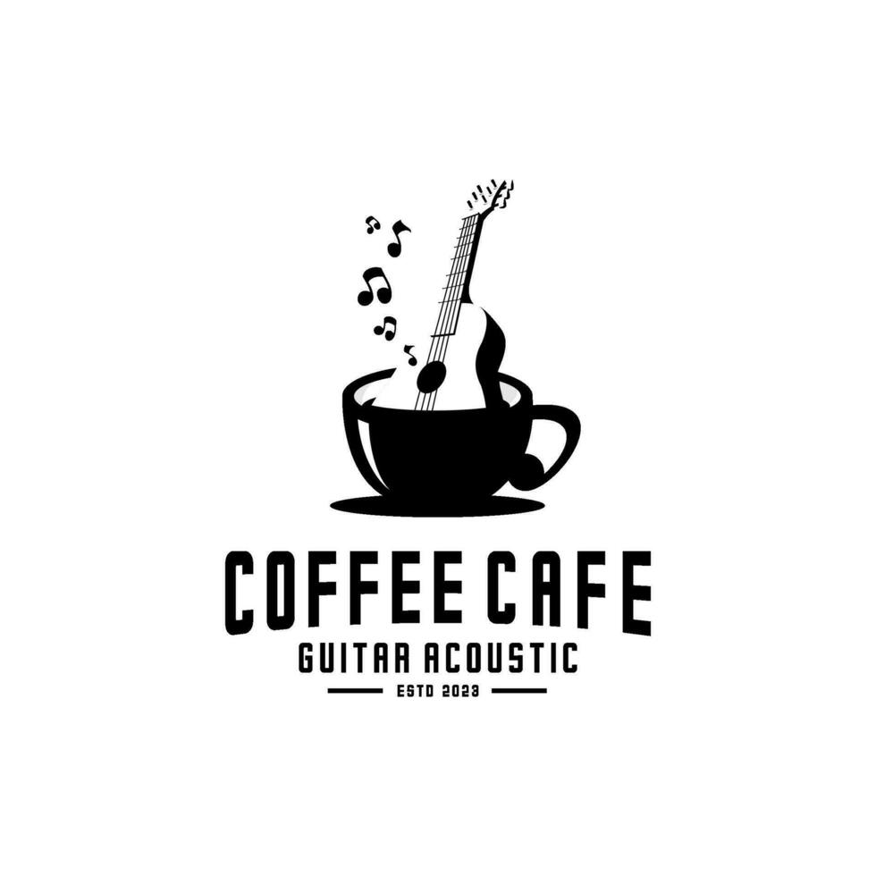 vector logo of acoustic guitar in a cup of coffee, music cafe logo