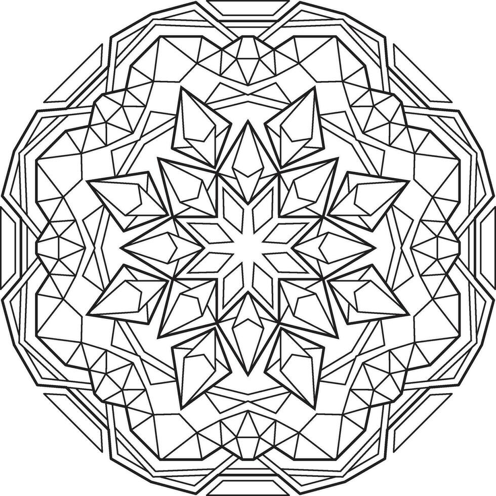 resumido mandala con muchos lineal geométrico patrones, zen colorante página para adultos vector