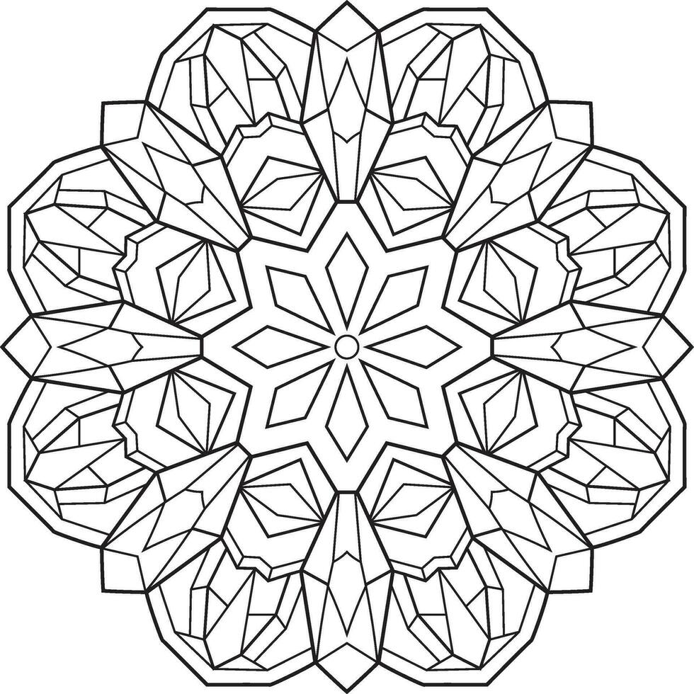 Outlined mandala with many linear geometric patterns, zen coloring page for adults vector