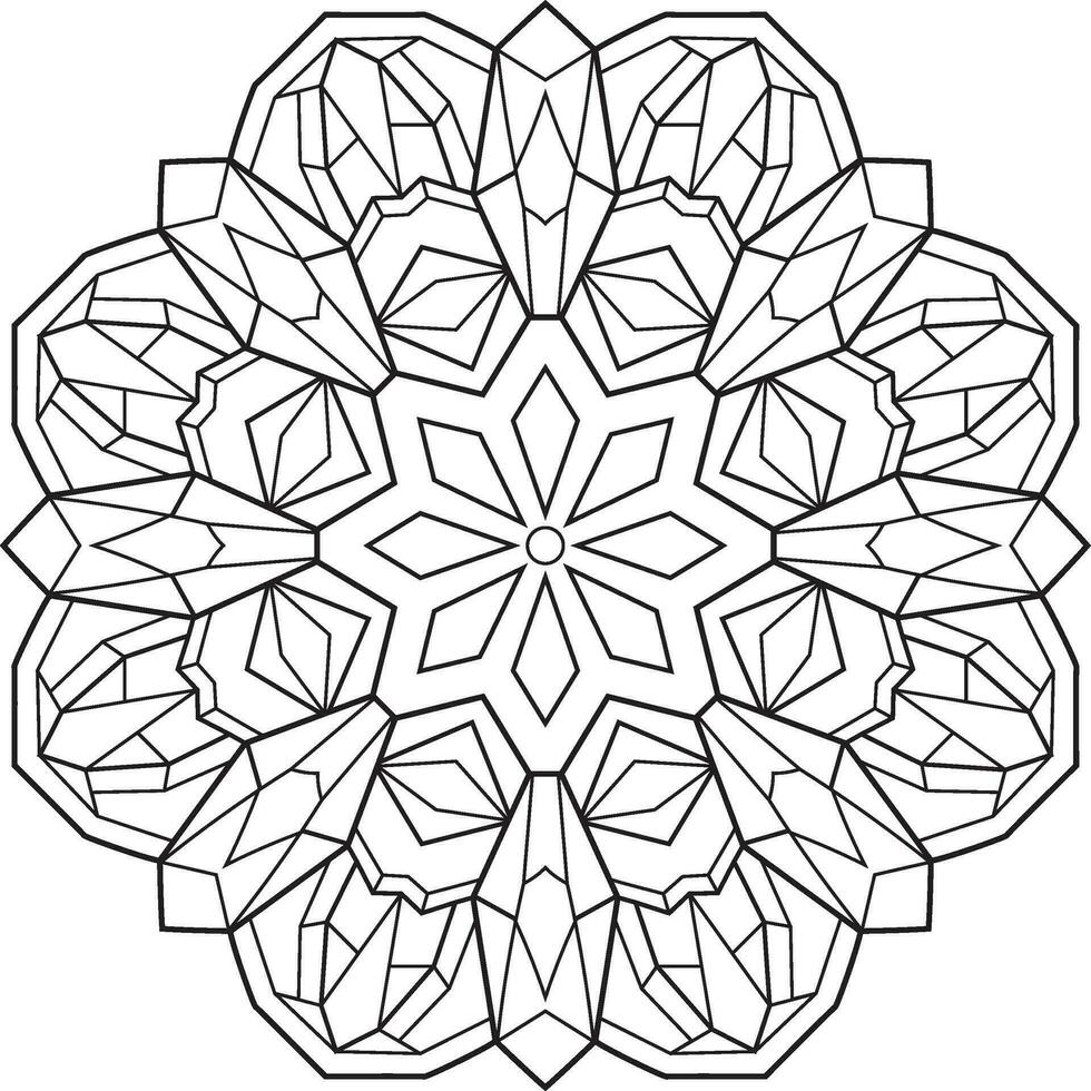 resumido mandala con muchos lineal geométrico patrones, zen colorante página para adultos vector