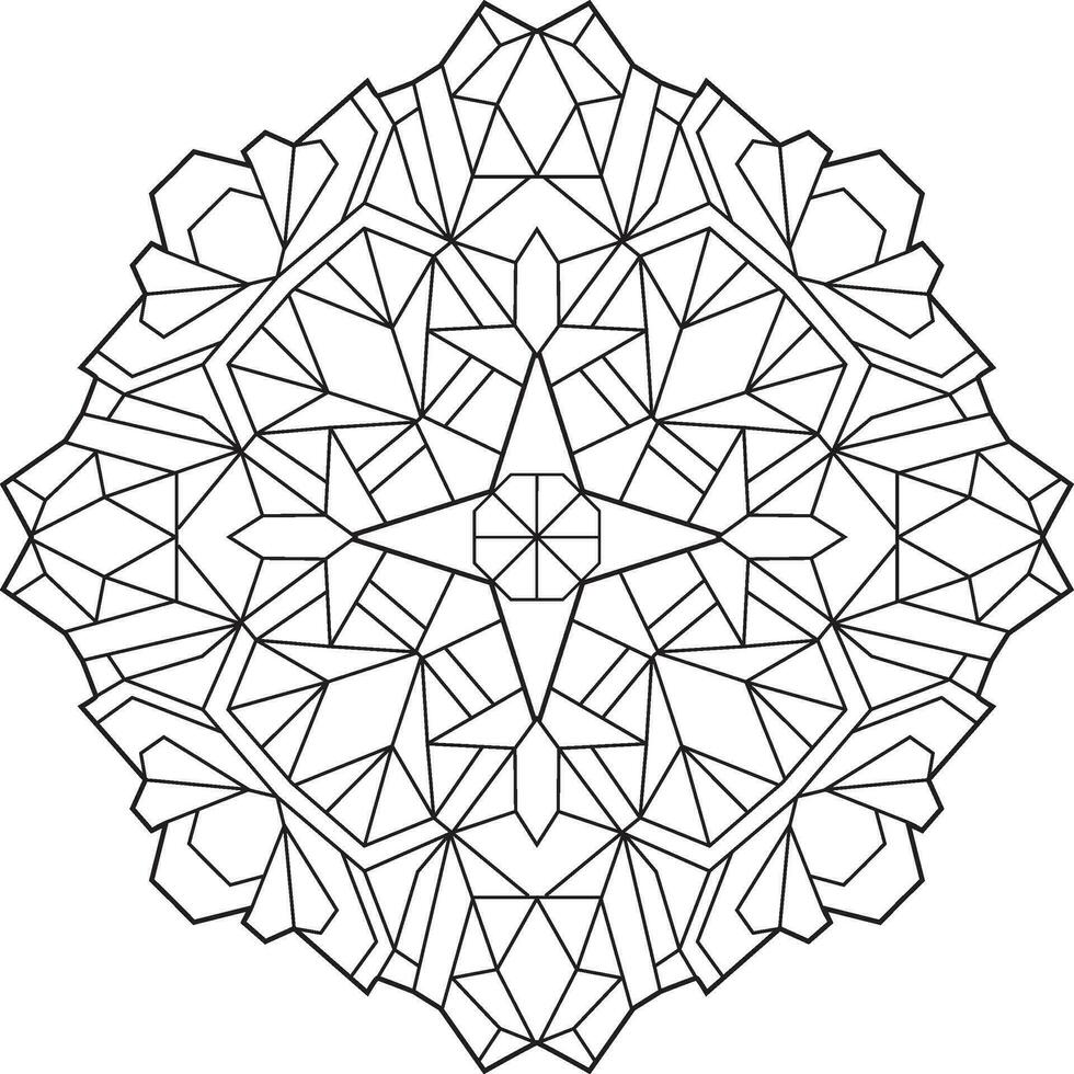 resumido mandala con muchos lineal geométrico patrones, zen colorante página para adultos vector