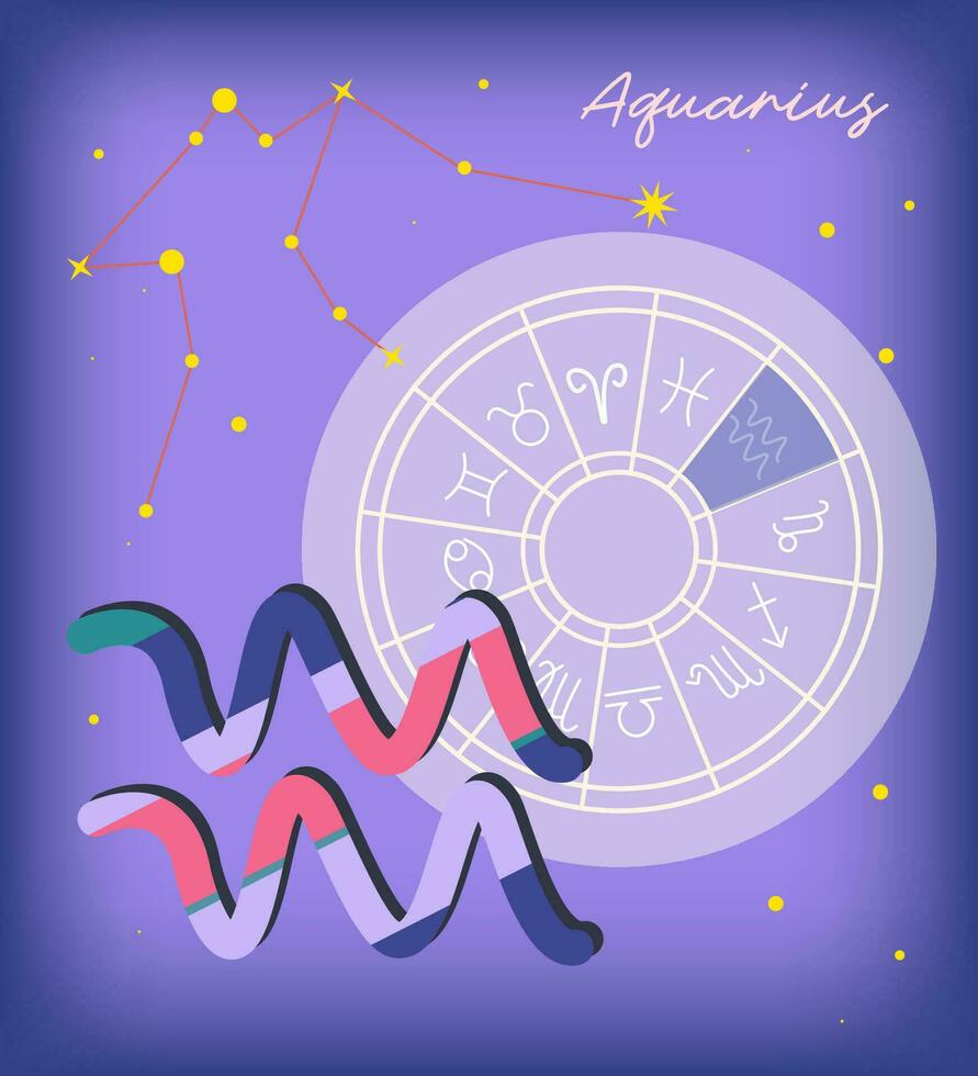 Futuristic Aquarius zodiac sign on light purple background. Glowing low polygonal design vector. Constellation of aquarius, calendar design vector