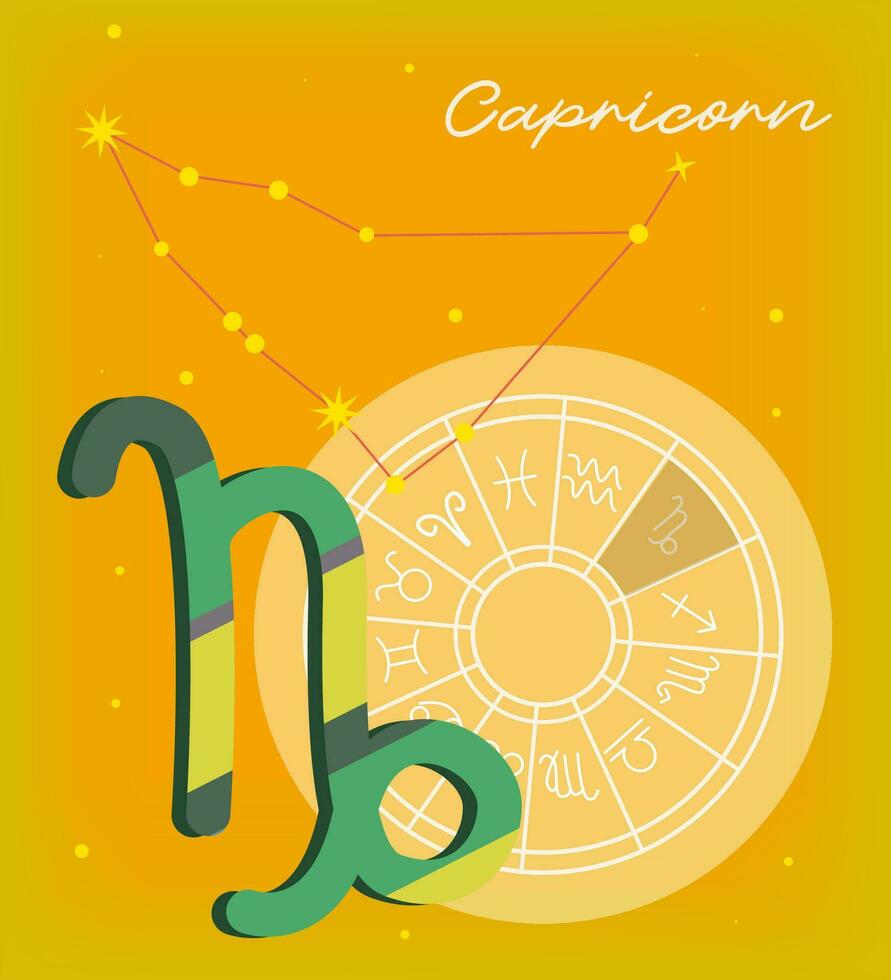 constellation of capricorn, zodiac sign, astrology. Modern design for website design, cards and calendars. Astrological circle and Capricorn symbol in natural land colors. vector