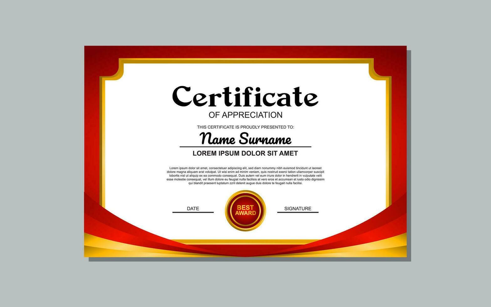 A certificate template with a red and yellow wavy design is a versatile asset suitable for creating eye-catching, modern certificates for various occasions and events. vector