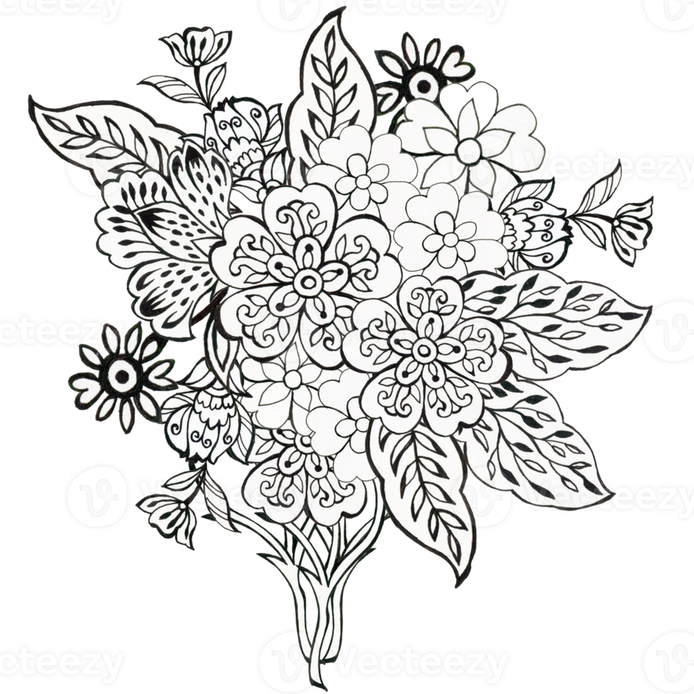 Bouquet batik damask retro flower elements retro vintage abstract png