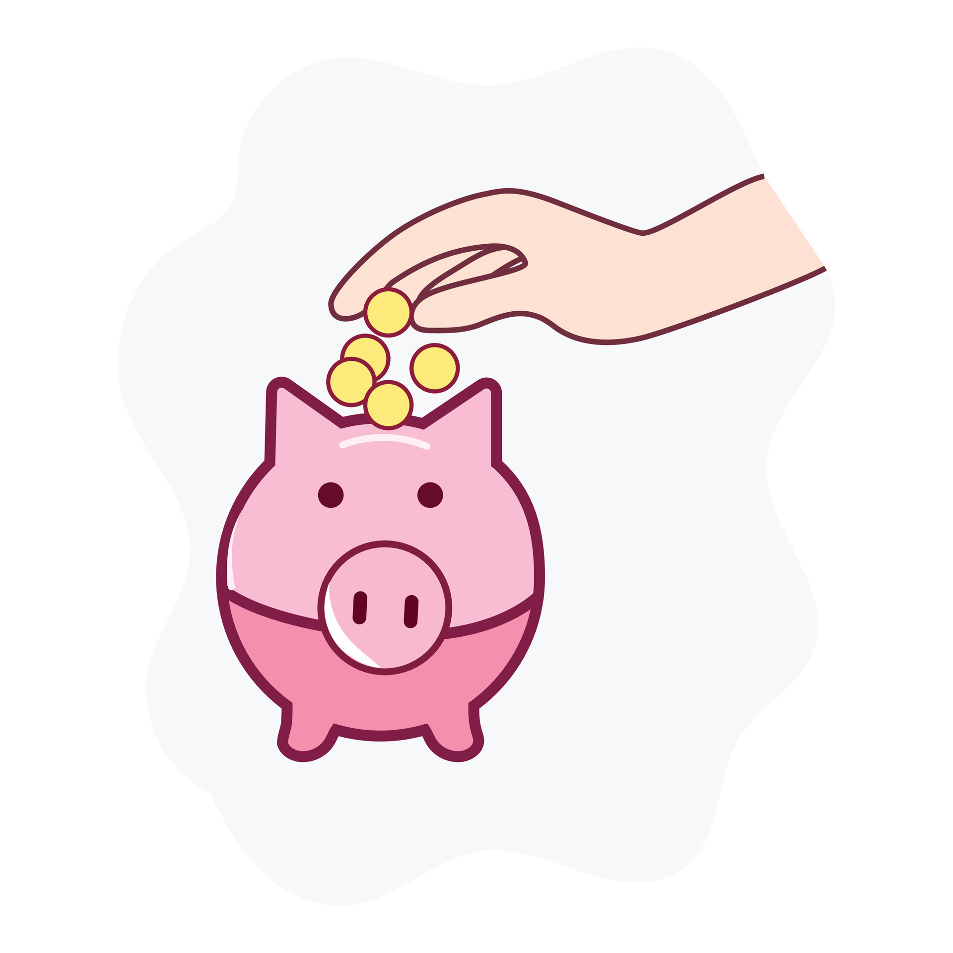 Premium Vector  Hand putting coin to pink piggy bank money savings concept