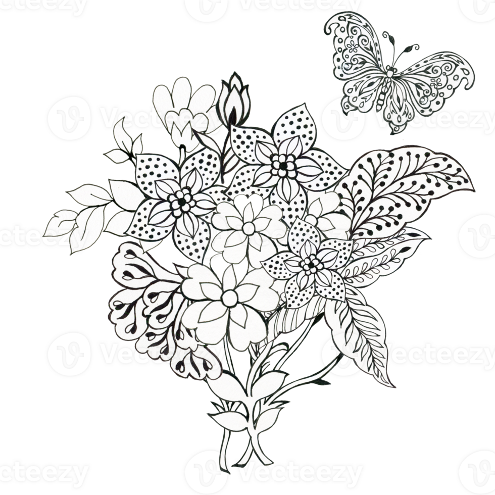 Bouquet batik damask retro flower elements retro vintage abstract png