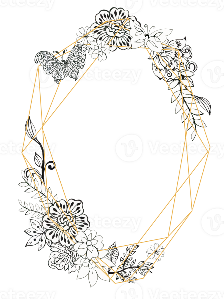 Frame black white and gold flower greetings png
