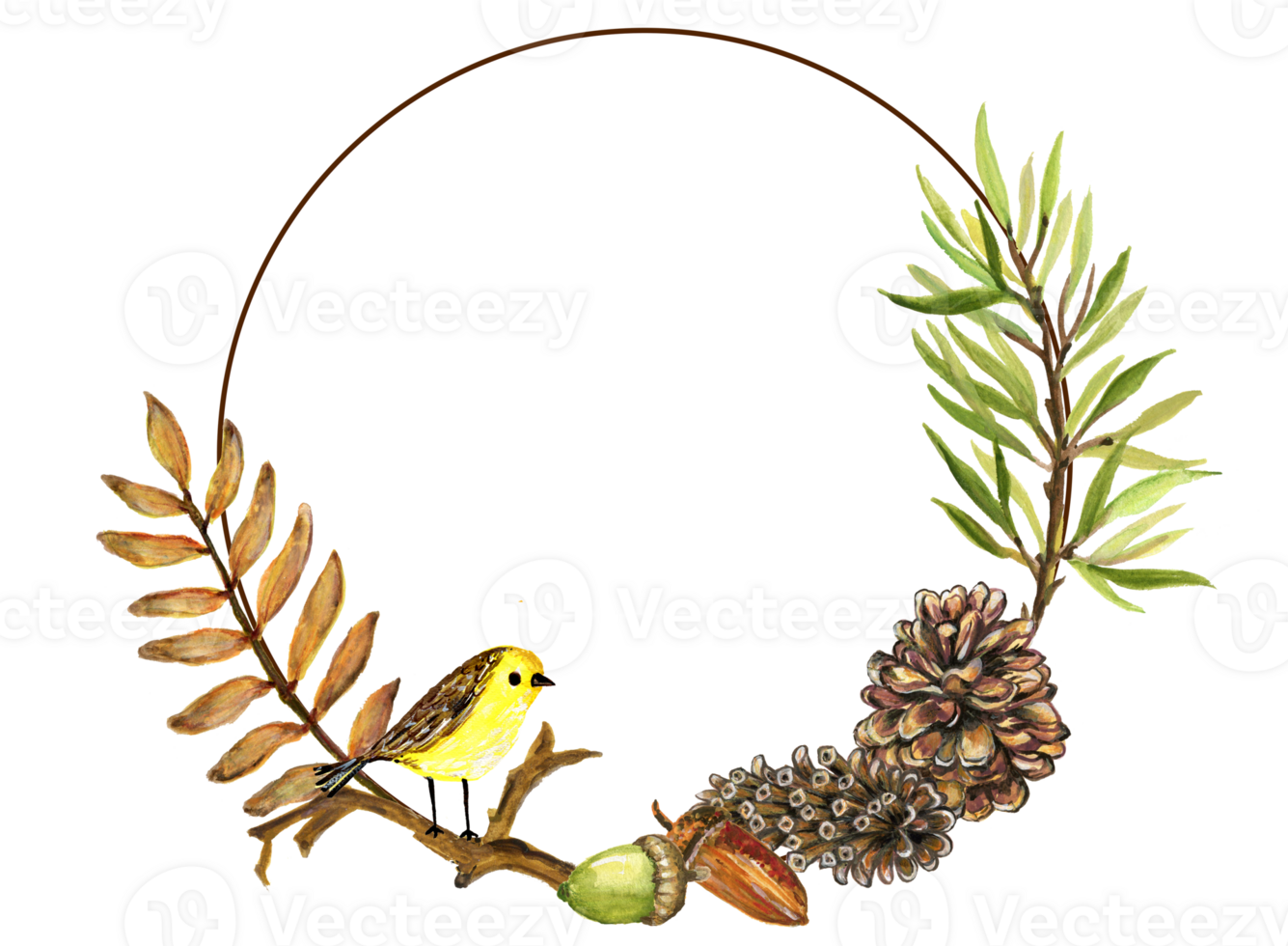 Wreath invitation template leaves foliage watercolor png