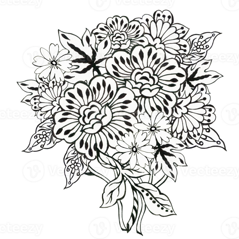Bouquet batik damask retro flower elements retro vintage abstract png