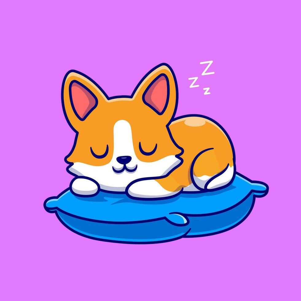 Cute Corgi Dog Sleeping On Pillow Cartoon Vector Icon  Illustration. Animal Nature Icon Concept Isolated Premium  Vector. Flat Cartoon Style