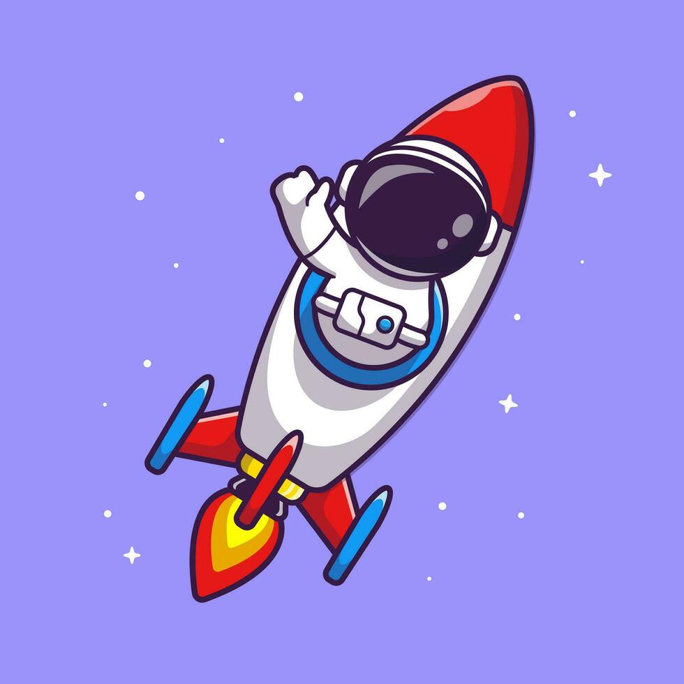 Astronaut Riding Rocket Cartoon Vector Icon Illustration.  Science Technology Icon Concept Isolated Premium Vector.  Flat Cartoon Style