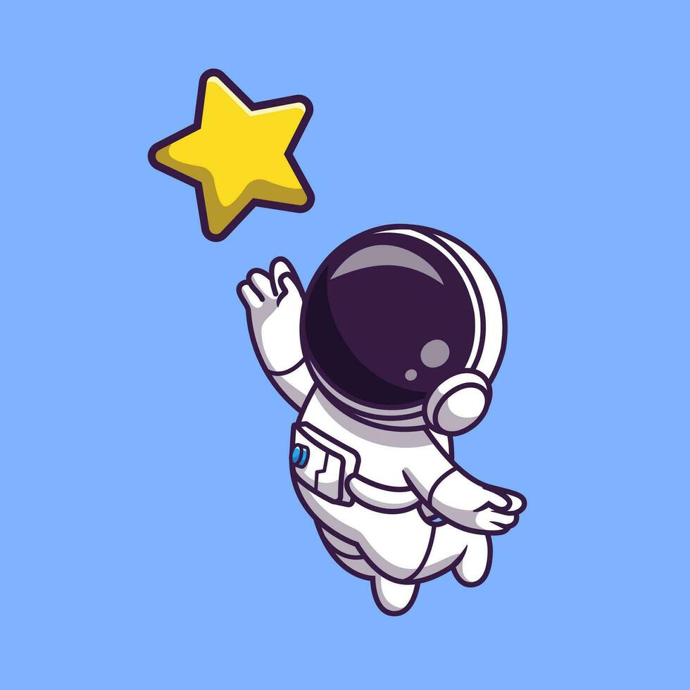 Astronaut Floating With Star Cartoon Vector Icon  Illustration. Space Technology Icon Concept Isolated  Premium Vector. Flat Cartoon Style