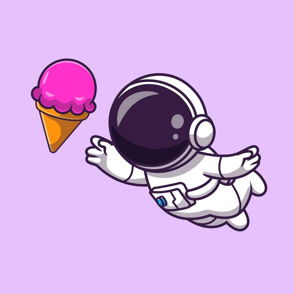 Astronaut Floating with Ice Cream Cartoon  Vector Icon Illustration. Science Technology Icon Concept  Isolated Premium Vector. Flat Cartoon Style