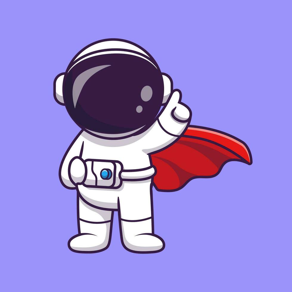 Cute Astronaut Superhero Cartoon Vector Icon Illustration.  Science Technology Icon Concept Isolated Premium Vector.  Flat Cartoon Style