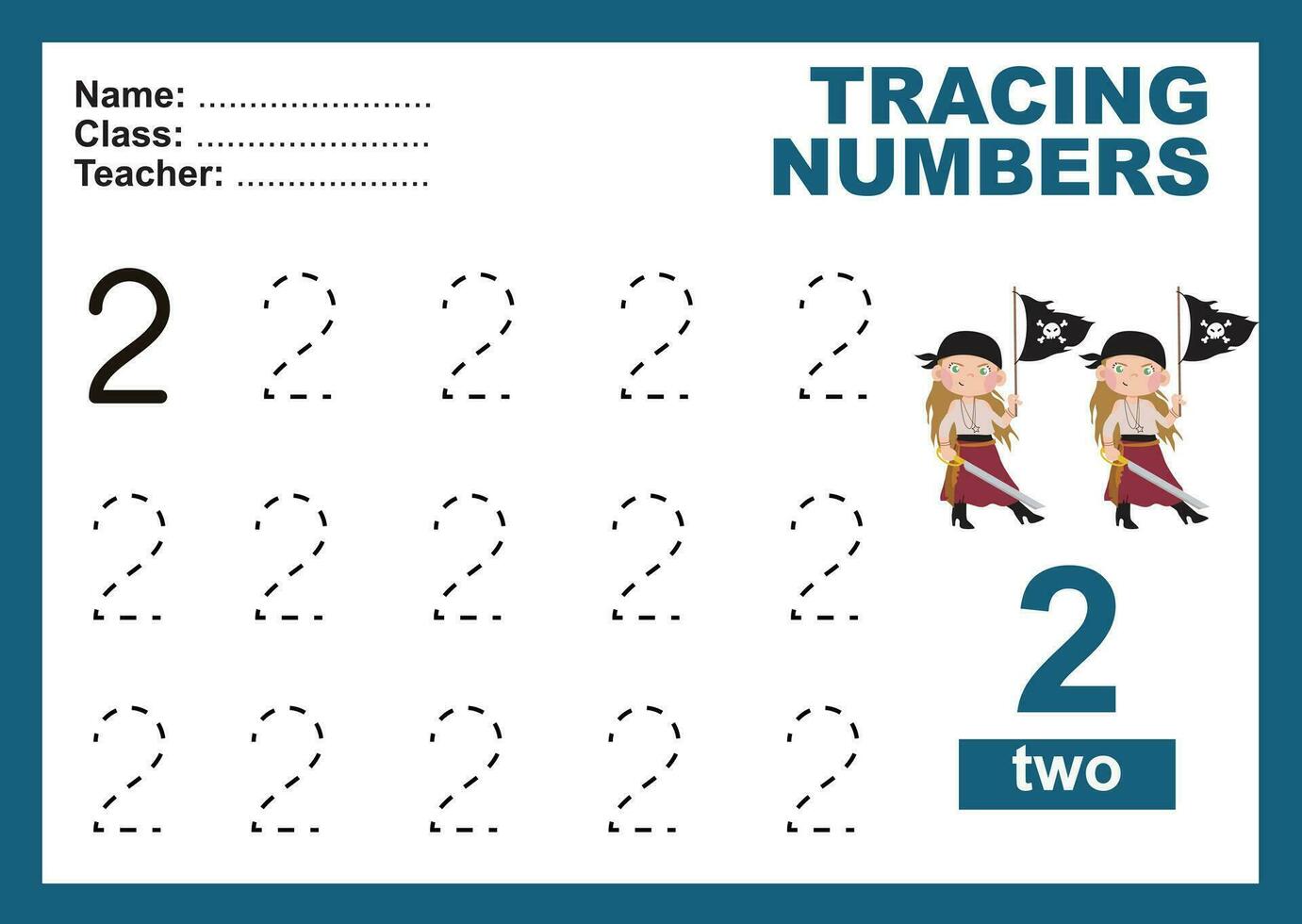 Trace and write number for children. Exercise for children to recognize the number. Educational worksheet for preschool. Vector file.
