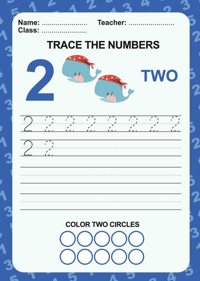 Trace and write number for children. Exercise for children to recognize the number. Educational worksheet for preschool. Vector file.