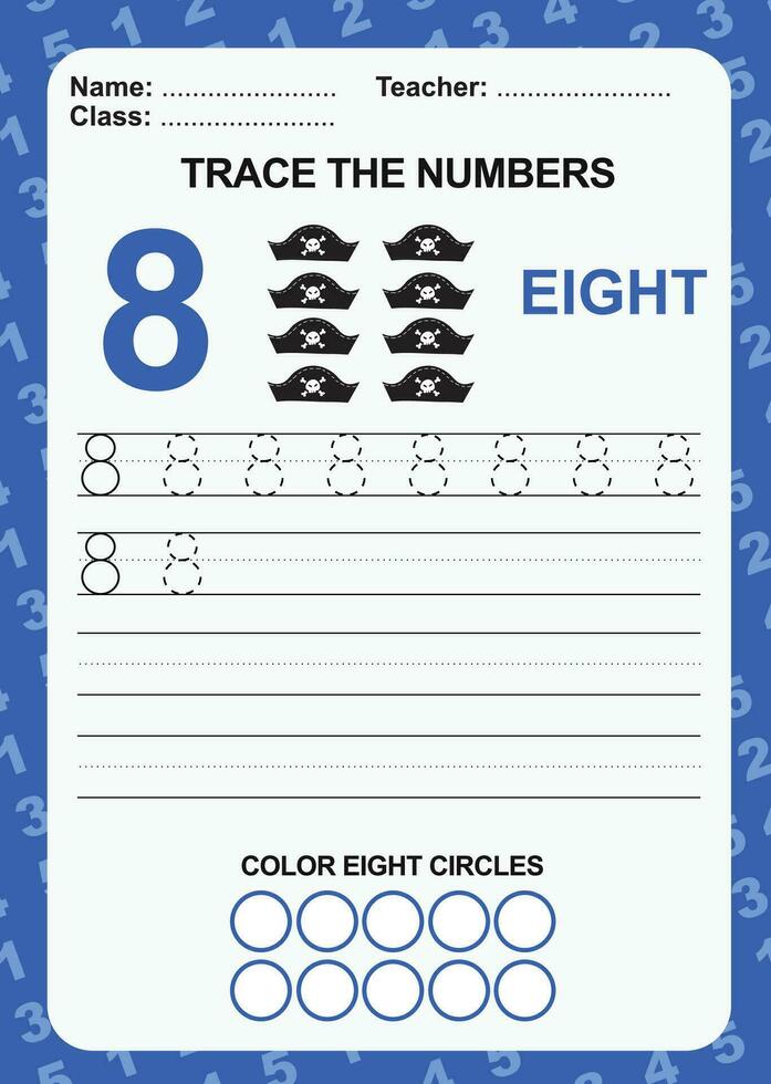 Trace and write number for children. Exercise for children to recognize the number. Educational worksheet for preschool. Vector file.