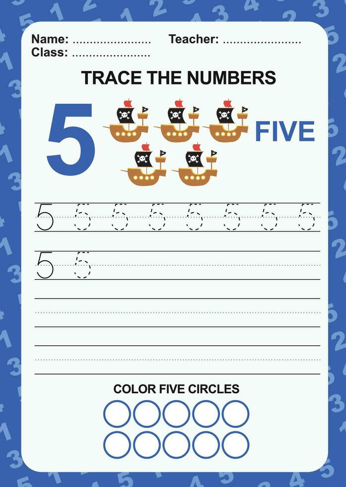 Trace and write number for children. Exercise for children to recognize the number. Educational worksheet for preschool. Vector file.