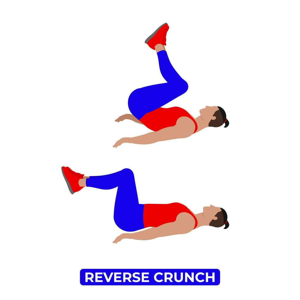 Vector Man Doing Reverse Crunch. Bodyweight Fitness ABS and Core Workout Exercise. An Educational Illustration On A White Background.