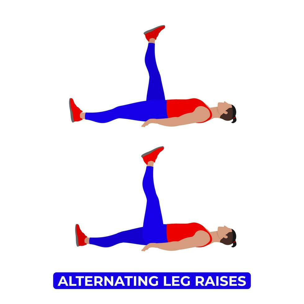 Vector Man Doing Alternating Leg Raises. Bodyweight Fitness ABS and Core Workout Exercise. An Educational Illustration On A White Background.