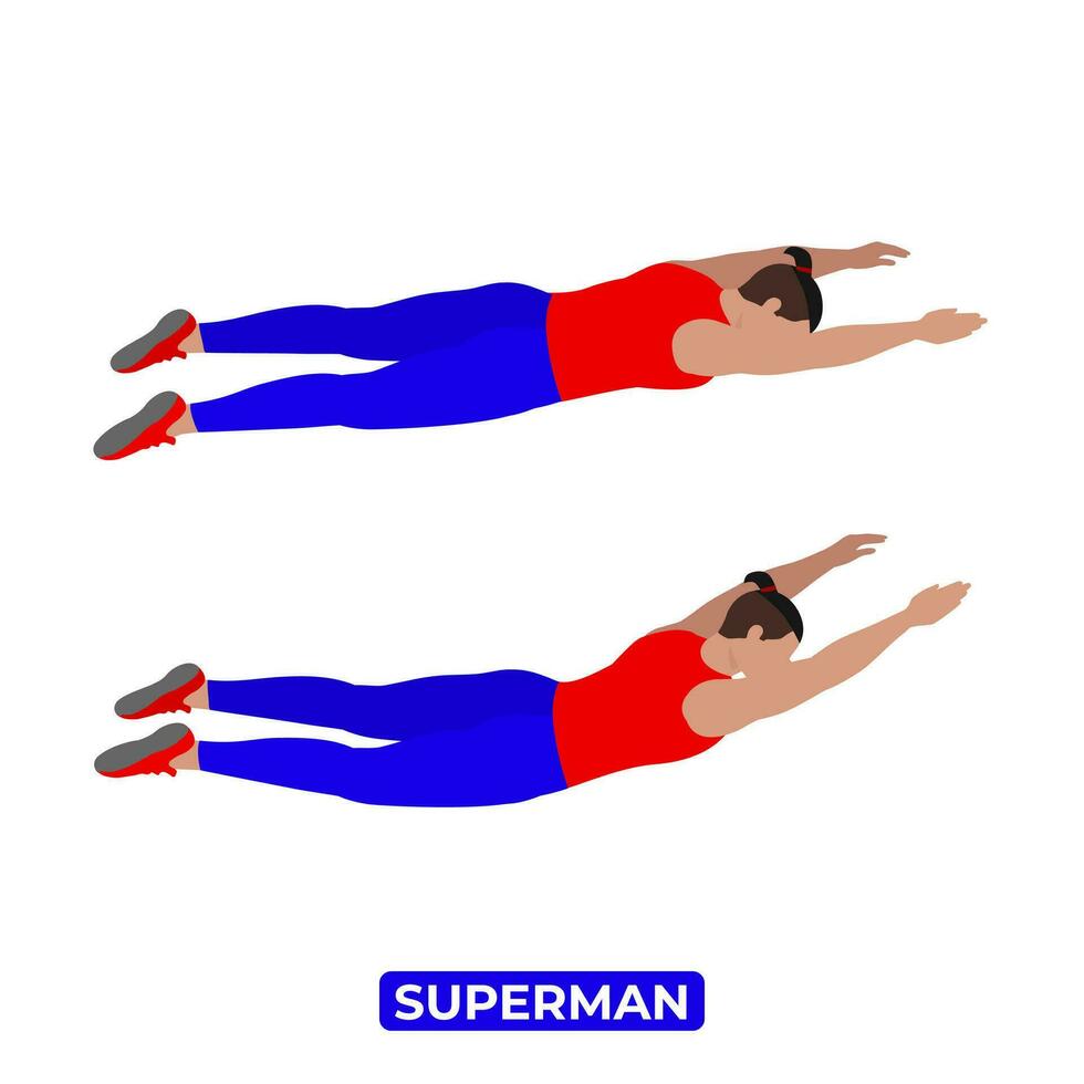 Vector Man Doing Superman. Viparita Salabhasana. Bodyweight Fitness Back and Core Workout Exercise. An Educational Illustration On A White Background.