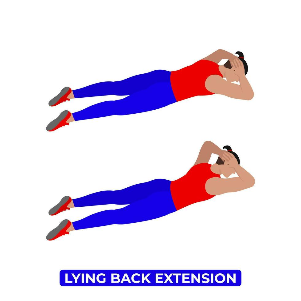 Vector Man Doing Lying Back Extension. Bodyweight Fitness Back and Core Workout Exercise. An Educational Illustration On A White Background.