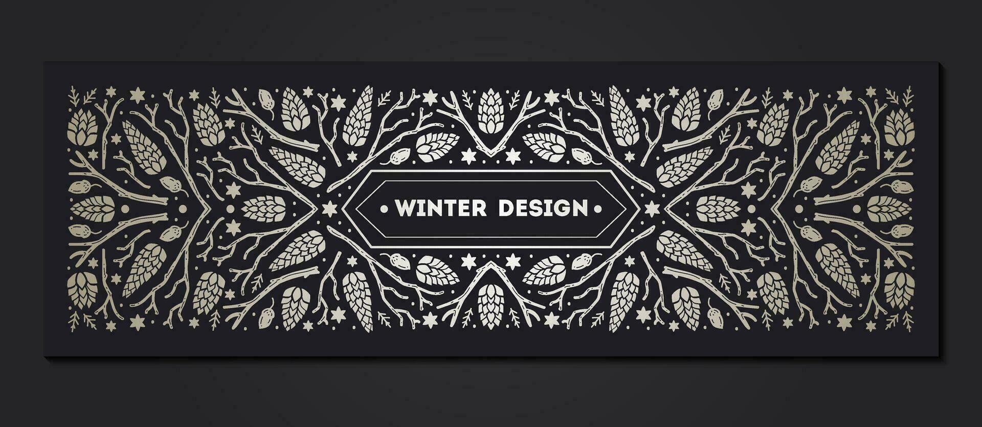 Luxury Christmas frame, abstract sketch winter design templates for package vector