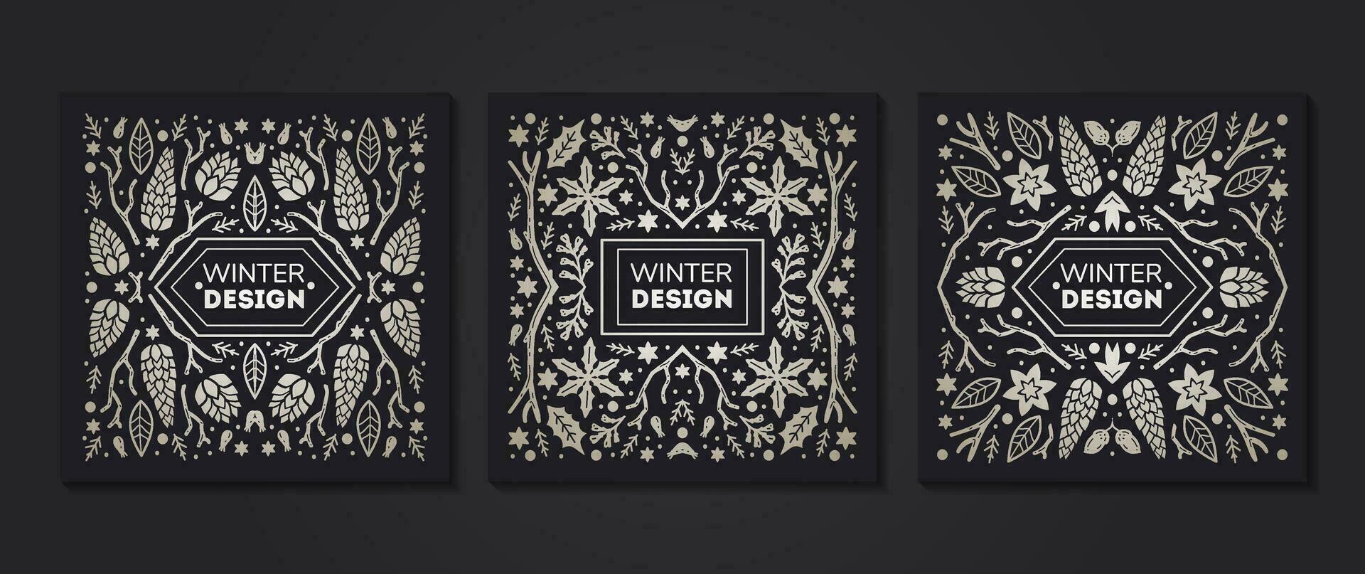 Luxury Christmas frame, abstract sketch winter design templates for package vector