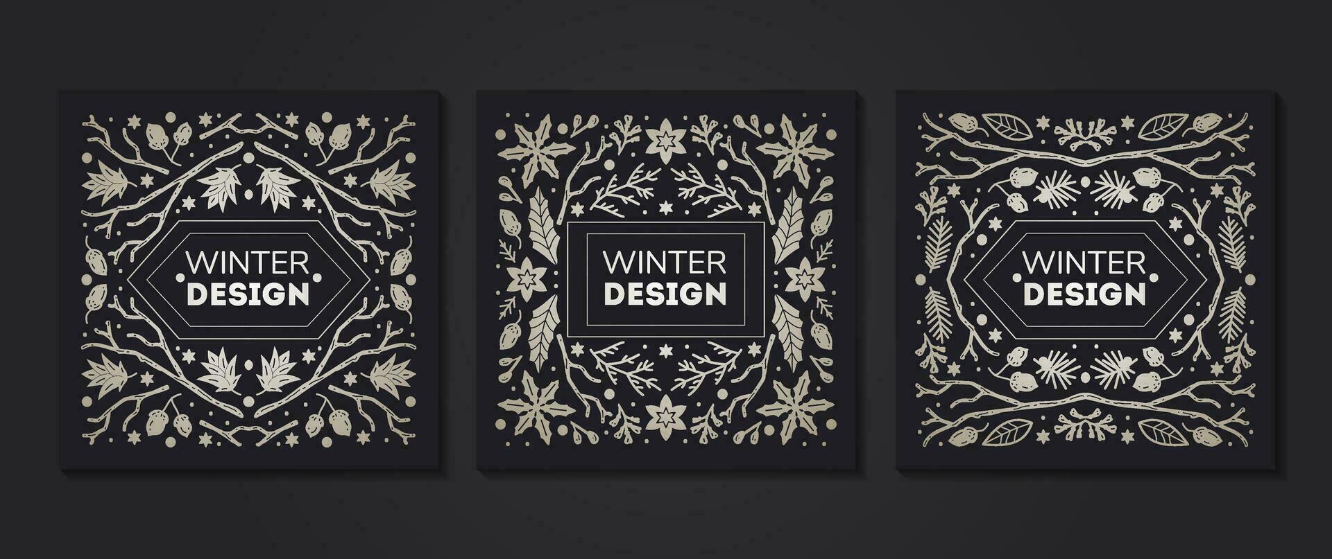 Luxury Christmas frame, abstract sketch winter design templates for package vector