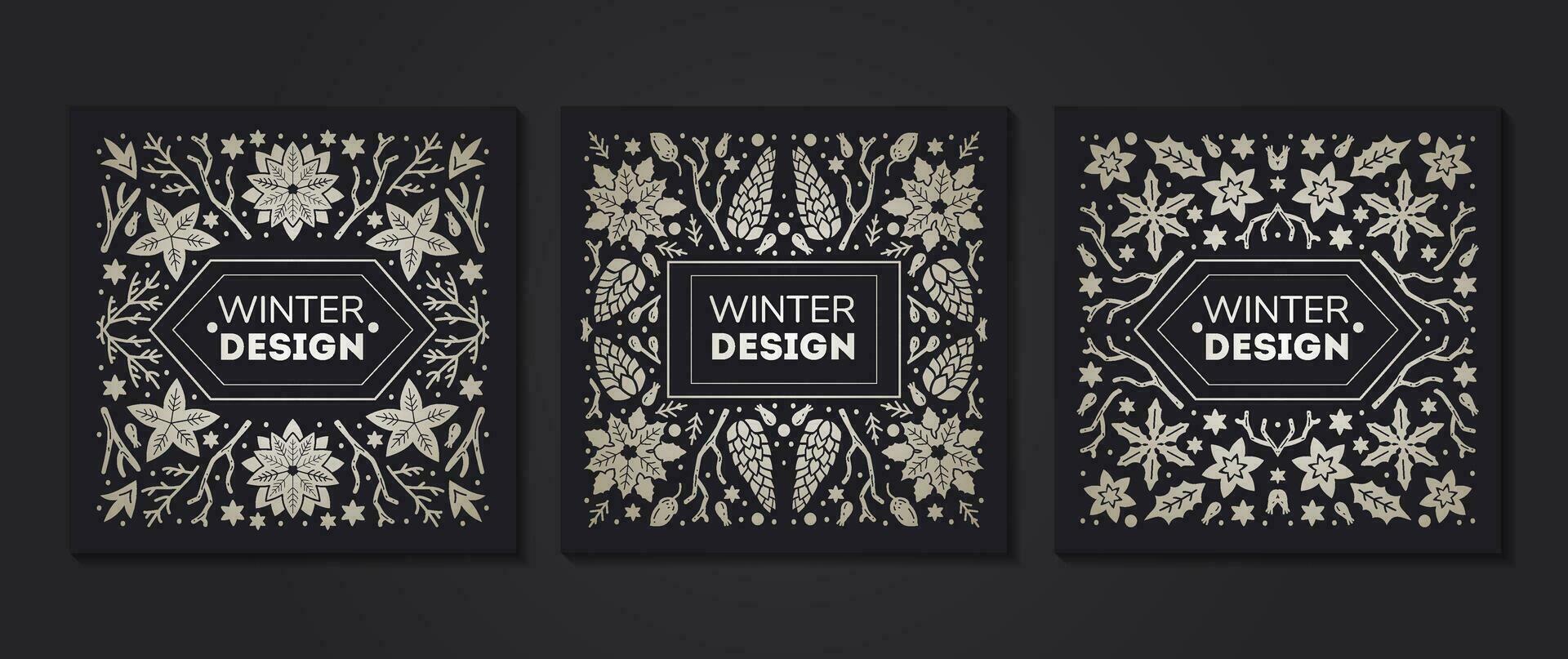 Luxury Christmas frame, abstract sketch winter design templates for package vector