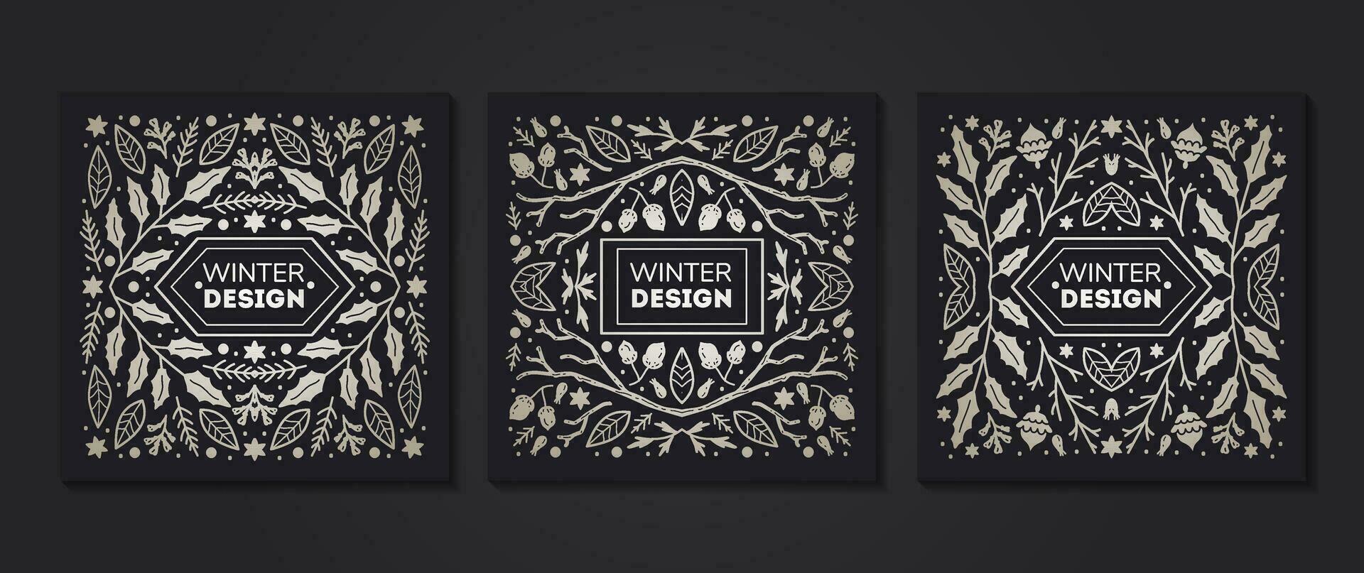 Luxury Christmas frame, abstract sketch winter design templates for package vector