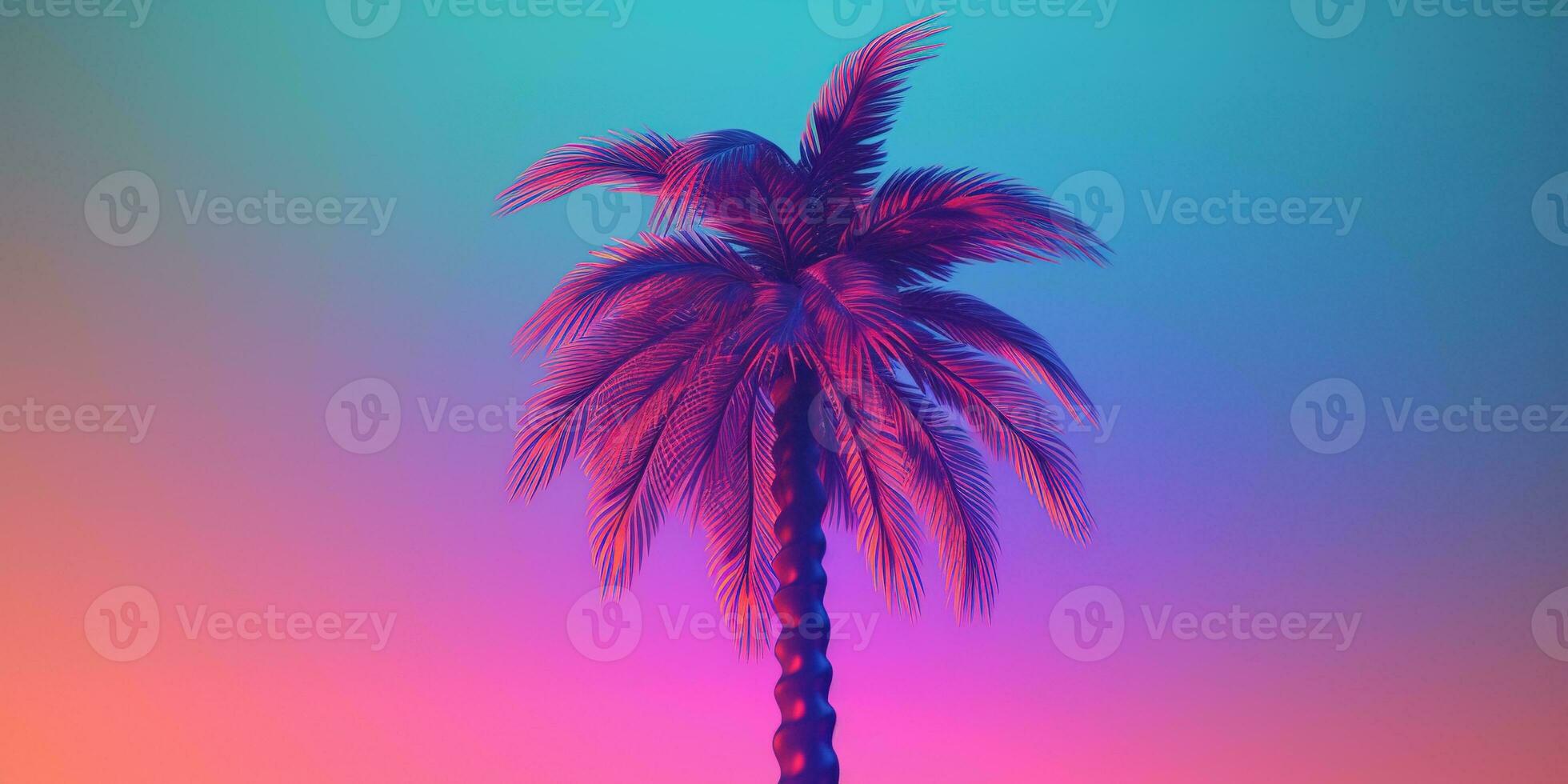 Generative AI, retro california coconut palms. Hawaii palm trees at sunset. Summer background photo