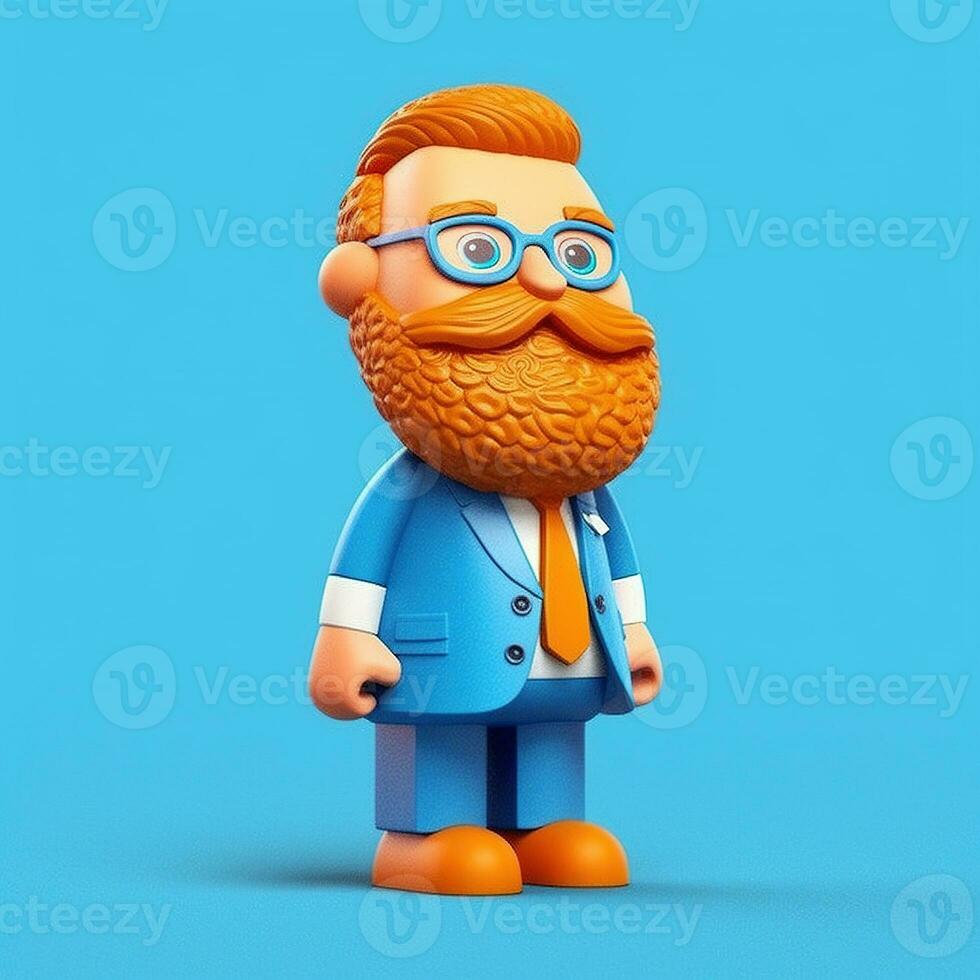 Generative AI, 3D plastic icon avatar cartoon character with beard or mustach, close up portrait photo