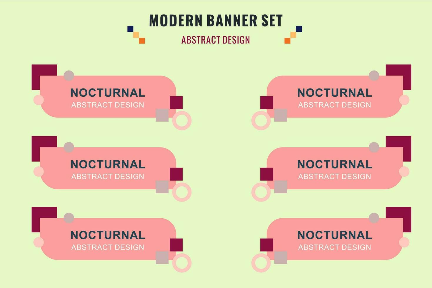 Modern abstract vector banner set. Flat geometric shape with different colors and different style. Template for web or print design, ready to use.
