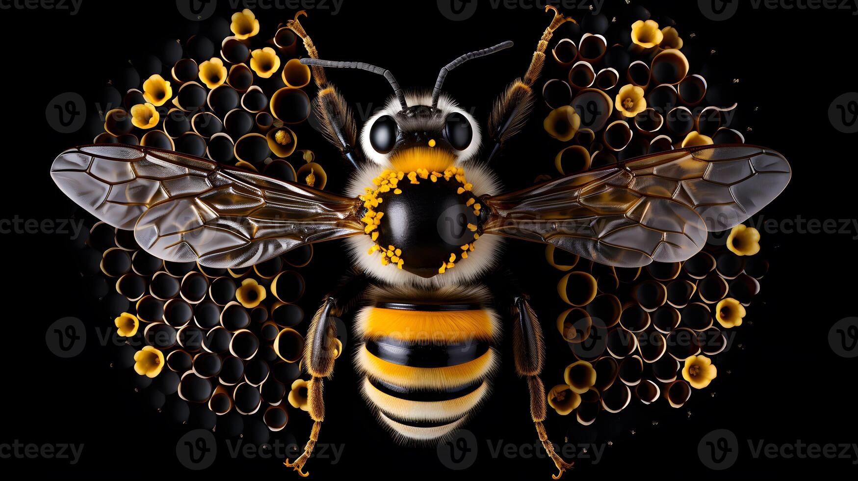 Bee or honeybee, honey comb, background, Generative AI photo